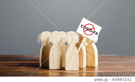 Protesting people calling to stop quarantine prohibitory measures. Conspiracy theories followers. Distrust official information. Exposure to dangers of coronavirus COVID-19, call resist restrictions. 65667231