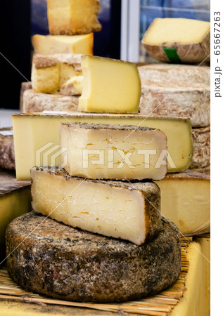 cheese on a market stall cheese on a market stall 65667263