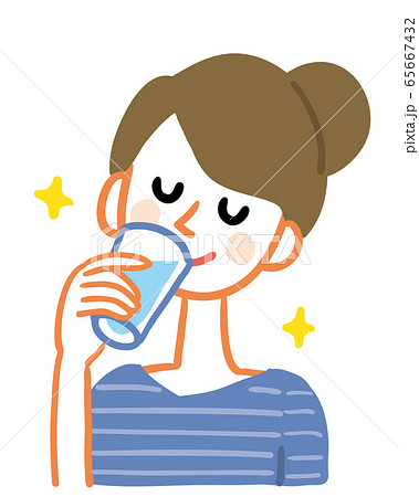 若い女性 水分補給 コップのイラスト素材