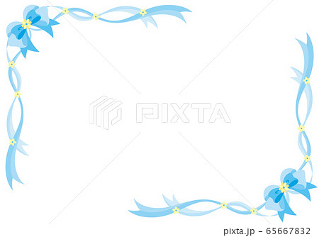 花とリボンのコーナーフレーム ブルー のイラスト素材