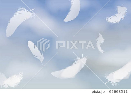 舞い散る羽と空の背景イラストのイラスト素材