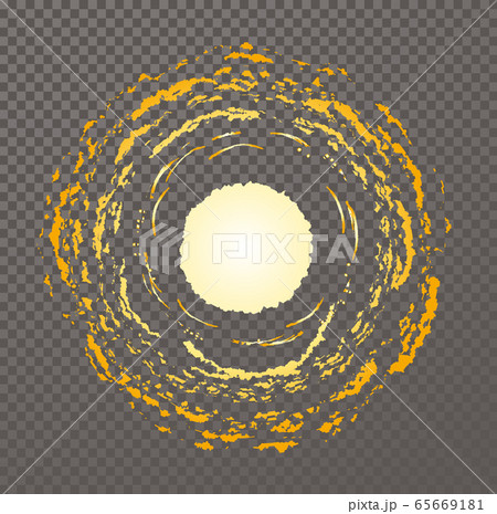 Yellow sun disk emitting orange light. Hot sun cartoon summertime Illustration. Isolated vector nature object on transparent background, 65669181