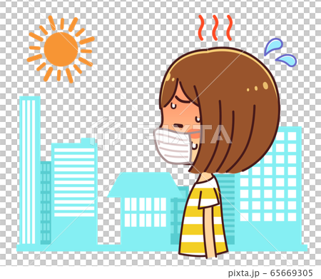マスク熱中症 横 女性 夏 太陽 街のイラスト素材