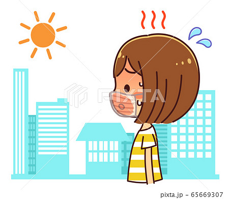 マスク熱中症 熱がこもる 横 女性 夏 太陽 街 マスク熱中症 熱がこもる 横 女性 夏 太陽 街 65669307