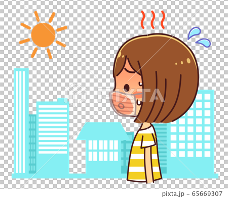 マスク熱中症 熱がこもる 横 女性 夏 太陽 街 マスク熱中症 熱がこもる 横 女性 夏 太陽 街 65669307