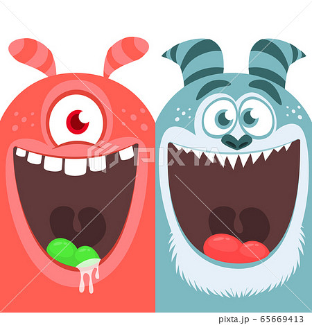 Cartoon monsters set. Vector illustration of different monsters expressions. Halloween design 65669413