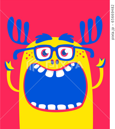 Angry orange cartoon monster with horns. Big collection of cute monsters.  65669482
