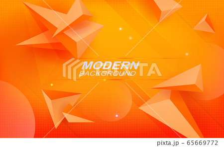 Background of a yellow shade with a gradient, circles, triangles of orange color with the effect of 3D 65669772