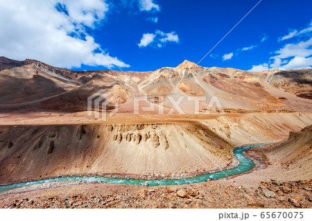 Manali to Leh mountain landscape, Himalayas 65670075