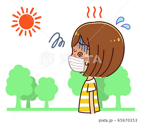 マスク熱中症 重度 横 女性 夏 太陽 木のイラスト素材