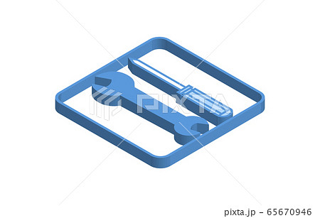 スパナとドライバーの青いアイソメトリックアイコンイラスト 65670946