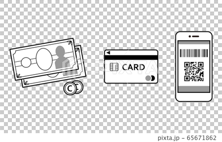 決済方法のアイコンセット（現金・クレジットカード・スマホのイラスト） 65671862