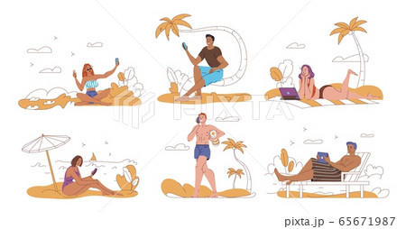 People tourist surfing internet rest on beach 65671987