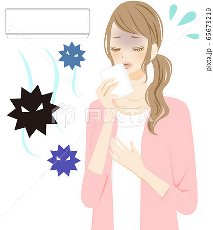 ウイルス カビ 大気汚染 汚れた空気 アレルギーの女性のイラスト素材