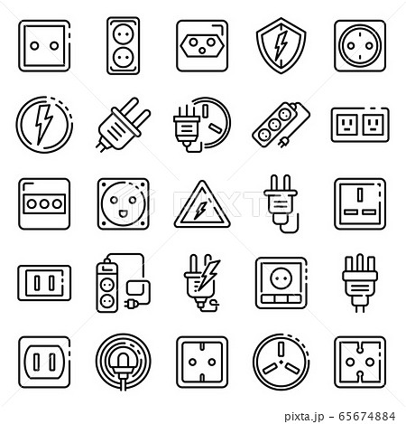 Power socket icons set, outline style 65674884