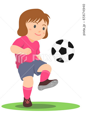 サッカー パス 女子のイラスト素材