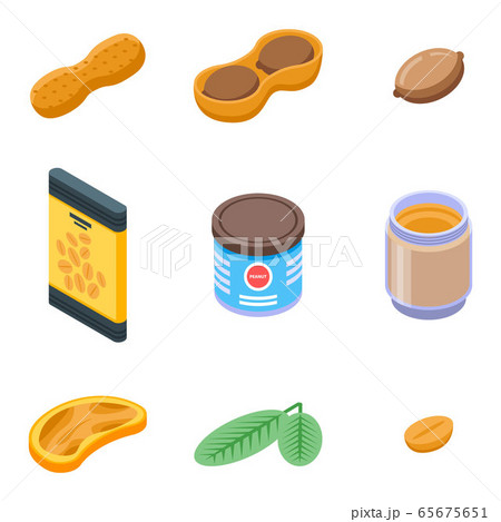Peanut icons set, isometric style Peanut icons set, isometric style 65675651