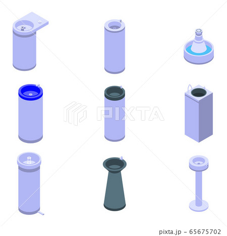 Drinking fountain icons set, isometric style Drinking fountain icons set, isometric style 65675702