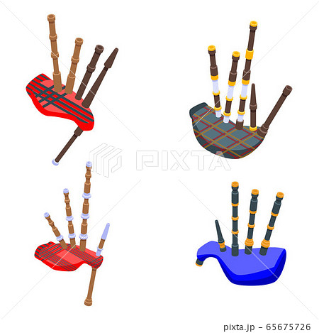 Bagpipes icons set, isometric style Bagpipes icons set, isometric style 65675726