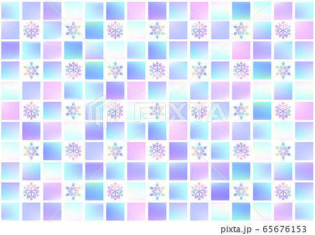 冬色のタイル風壁紙と雪の結晶のイラスト素材