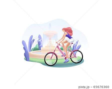 Girl rides the bicycle in the park Girl rides the bicycle in the park 65676360