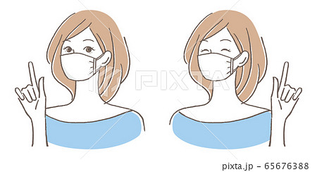 マスク女性 指差し 目開け閉じセットのイラスト素材