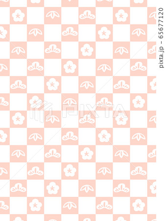 背景　市松模様に松竹梅　パステルピンク　縦長 65677120