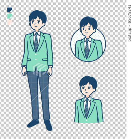 Simple School Boy Green Blazer Face Sidewayのイラスト素材