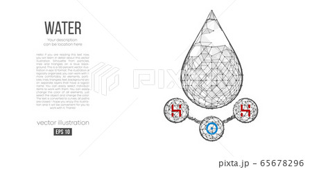 Abstract silhouette of the polygonal water on white background. Chemical structure of water. H2O formula. Holographic low poly, wireframe vector. Thanks for watching 65678296