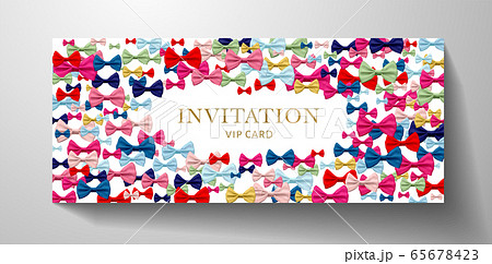 Colorful VIP Invitation template with colorful bows. Design for Gift certificate, Voucher or Gift card Colorful VIP Invitation template with colorful bows. Design for Gift certificate, Voucher or Gift card 65678423