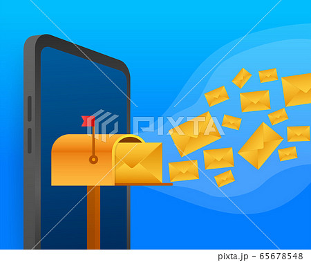 Envelope with a newsletter concept. Open message with the document. Subscribe to newsletter concept. Vector stock illustration. 65678548