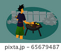 a guy grill barbeque in lawn 65679487