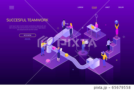 Successful teamwork - colorful isometric vector web banner Successful teamwork - colorful isometric vector web banner 65679558