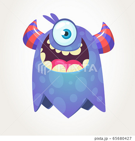 Funny cartoon monster  with horns with one eye 65680427