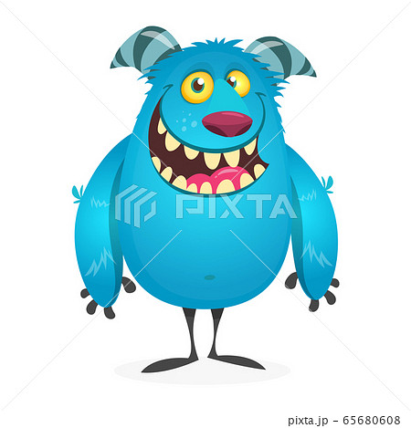 Funny cartoon monster. Halloween vector horned monster 65680608