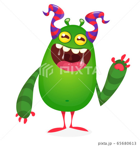 Happy cool cartoon fat monster. Horned - Stock Illustration [65680613] -  PIXTA