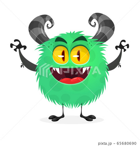 Funny cartoon monster character with big horns. Vector illustrations Funny cartoon monster character with big horns. Vector illustrations 65680690