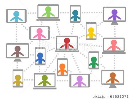 オンラインで繋がる人々 イラスト 白背景のイラスト素材 65681071 Pixta