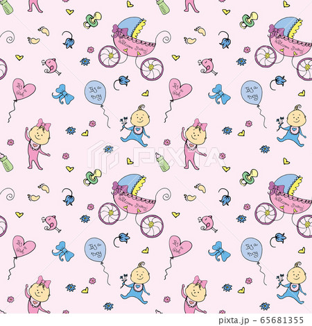 Vector seamless pattern with baby elements 65681355