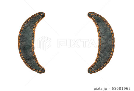 Set of symbols left and right parentheses made of leather. 3D render font with skin texture isolated on white background. 65681965