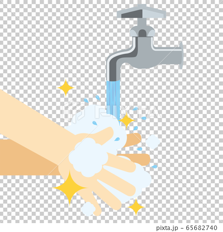 感染予防の手洗いのイラスト 蛇口と水道と手と泡のアイコンのイラスト素材