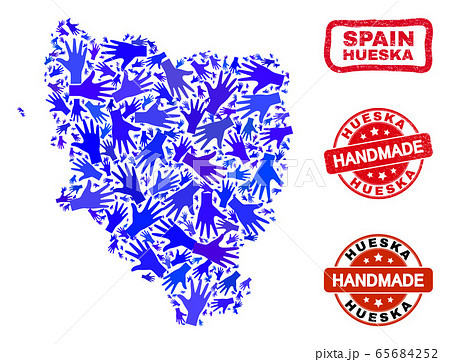Hand Composition of Hueska Province Map and Distress Handmade Stamps 65684252