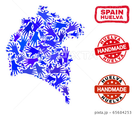 Hand Collage of Huelva Province Map and Textured Handmade Stamps 65684253