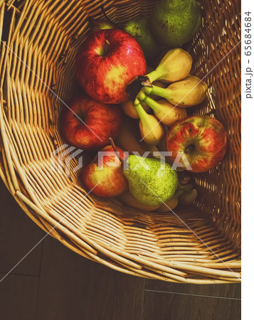 Organic pears on rustic linen background Photograph by Anneleven