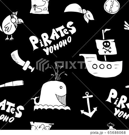Pirate Doodles Seamless pattern. Cute pirate items sketch. Hand drawn Cartoon Vector illustration. Pirate Doodles Seamless pattern. Cute pirate items sketch. Hand drawn Cartoon Vector illustration. 65686068