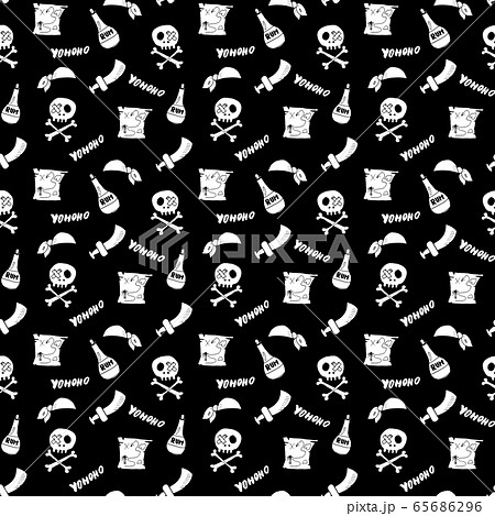 Pirate Doodles Seamless pattern. Cute pirate items sketch. Hand drawn Cartoon Vector illustration. 65686296