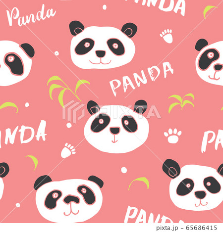 Cute Panda bear Seamless pattern. Cute Animals doodle, Hand drawn Cartoon Vector illustration. 65686415