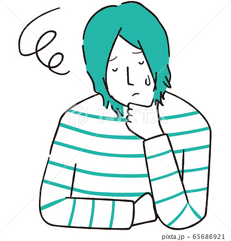 手描き1color カジュアルな男性 悩むのイラスト素材