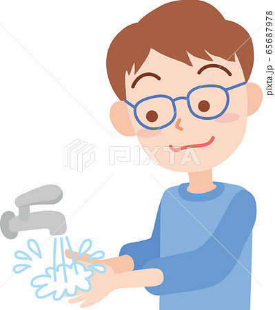 手を洗う男性のイラスト素材