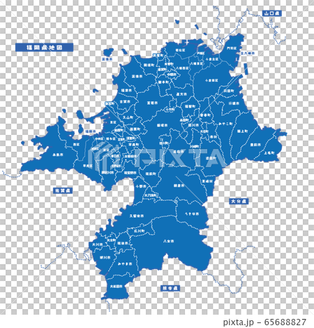 福岡県地図 シンプル青 市区町村のイラスト素材 6567